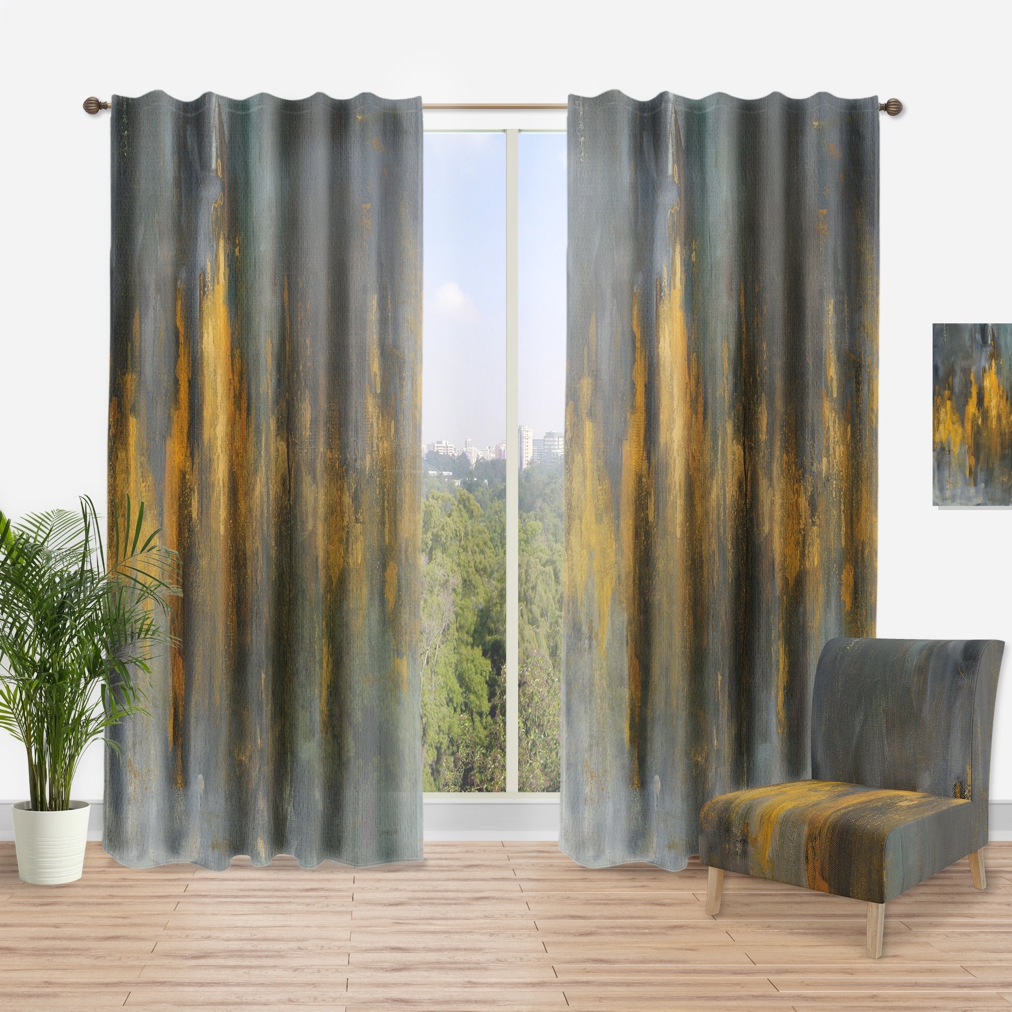 Designart Black And Gold Glam Abstract Modern Contemporary Curtain Panels