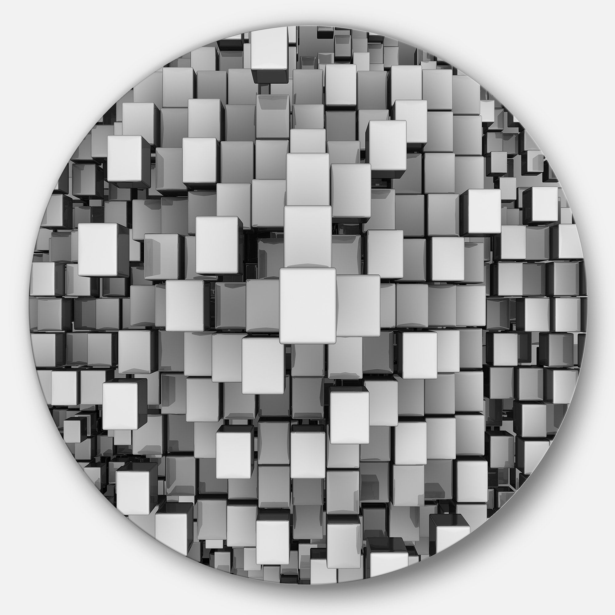 Designart Black And Grey Cubes Contemporary Round Metal Wall Art