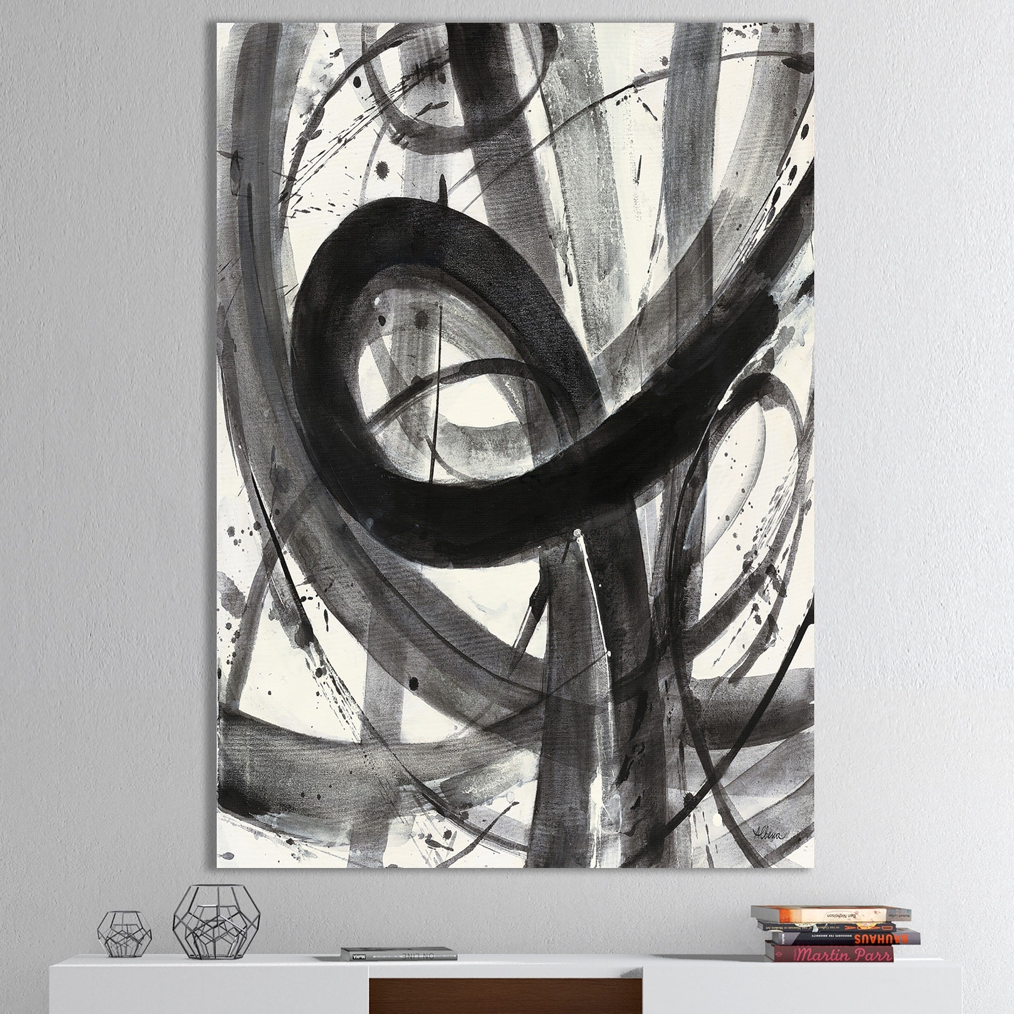 Designart Black And White Minimalistic Painting Modern Transitional Premium Canvas Wall Art Grey