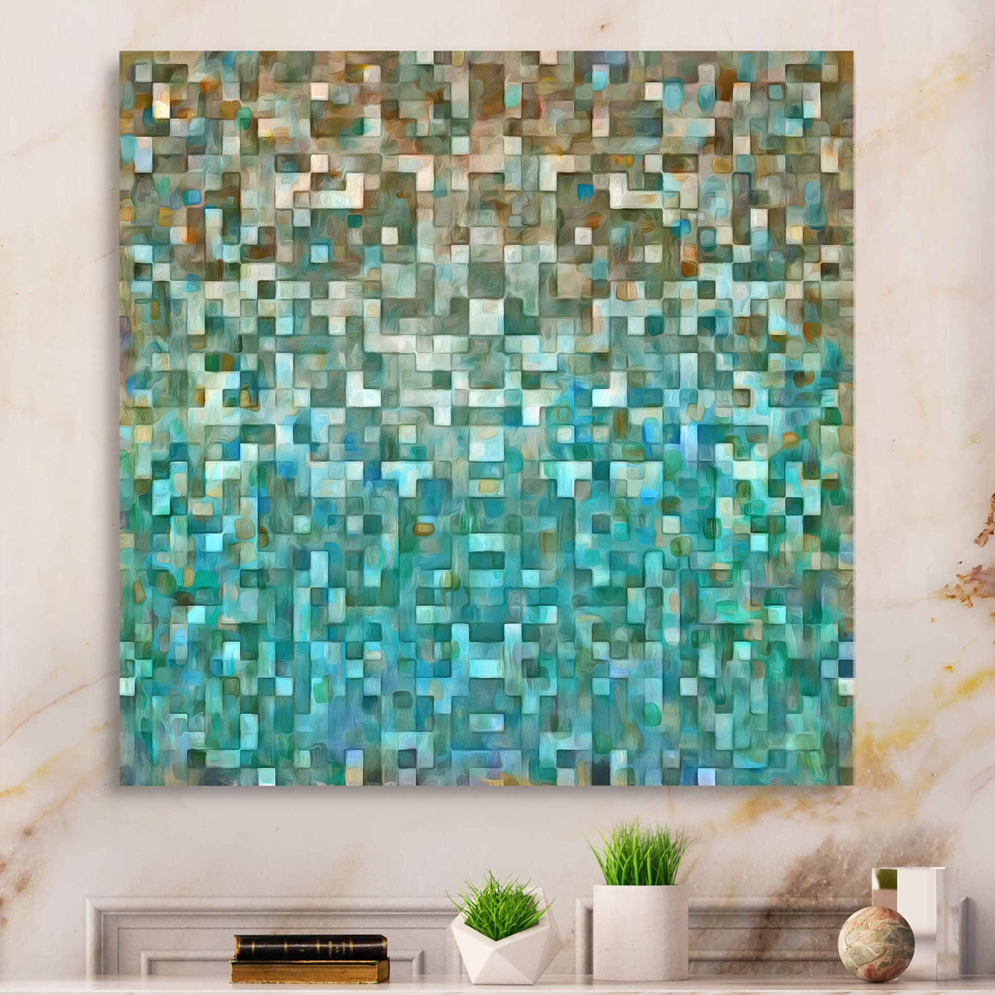 Designart Blocked Abstract Nautical Coastal Gallery Wrapped Canvas Blue