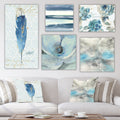 Designart Blue Feather Collection Traditional Wall Art Set Of 5 Pieces Blue White
