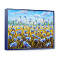 Designart Blue Flowers In Meadow Painting Floral Painting Framed Canvas