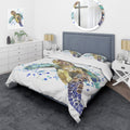 Designart Blue Sea Turtle Illustration Nautical Coastal Bedding Set Duvet Cover Shams