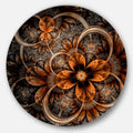 Designart Dark Orange Digital Art Fractal Flower Floral Round Wall Art