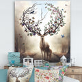 Designart Deer With Blossoming Antlers Cottage Canvas Wall Art