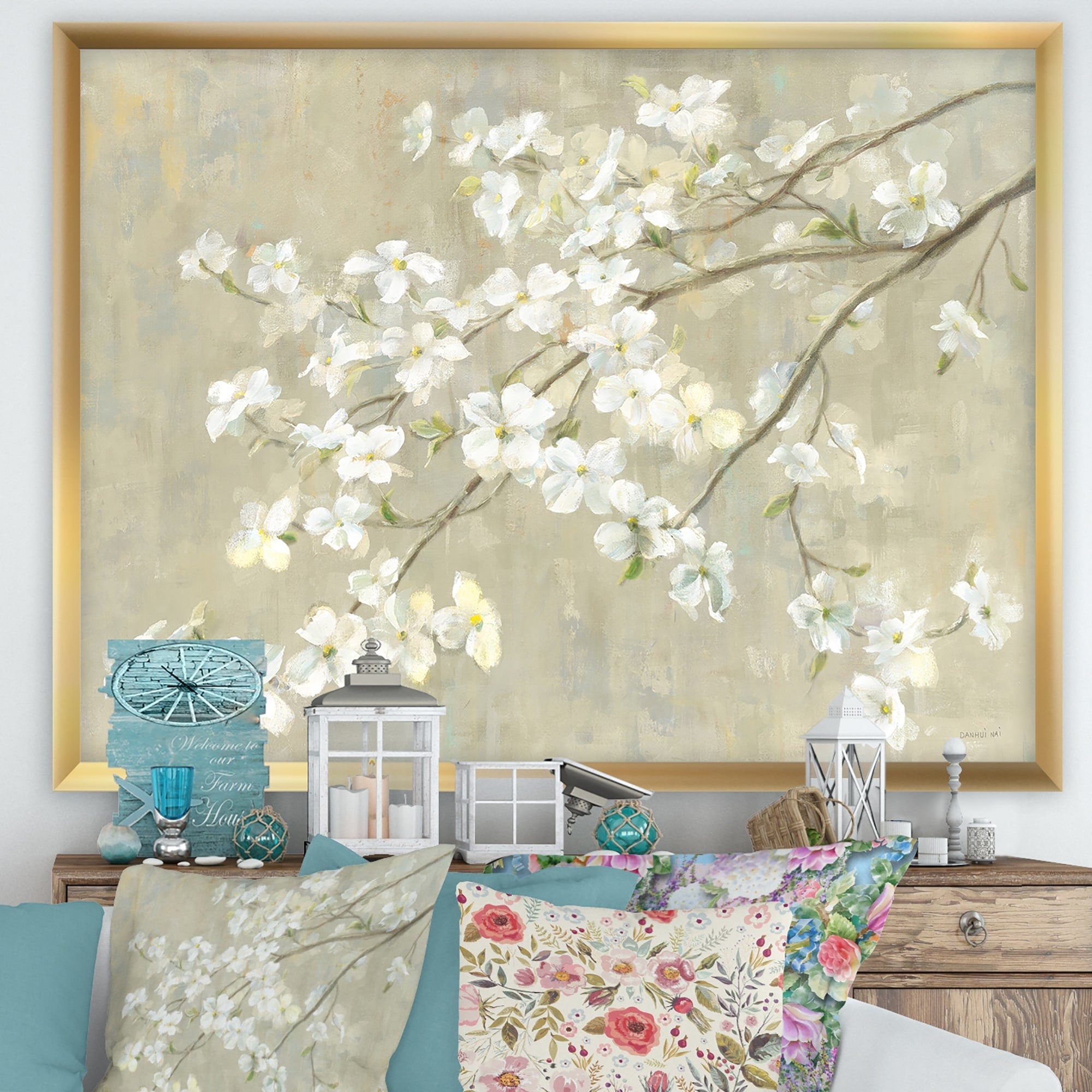 Designart Dogwood In Spring Neutral Farmhouse Framed Art Print