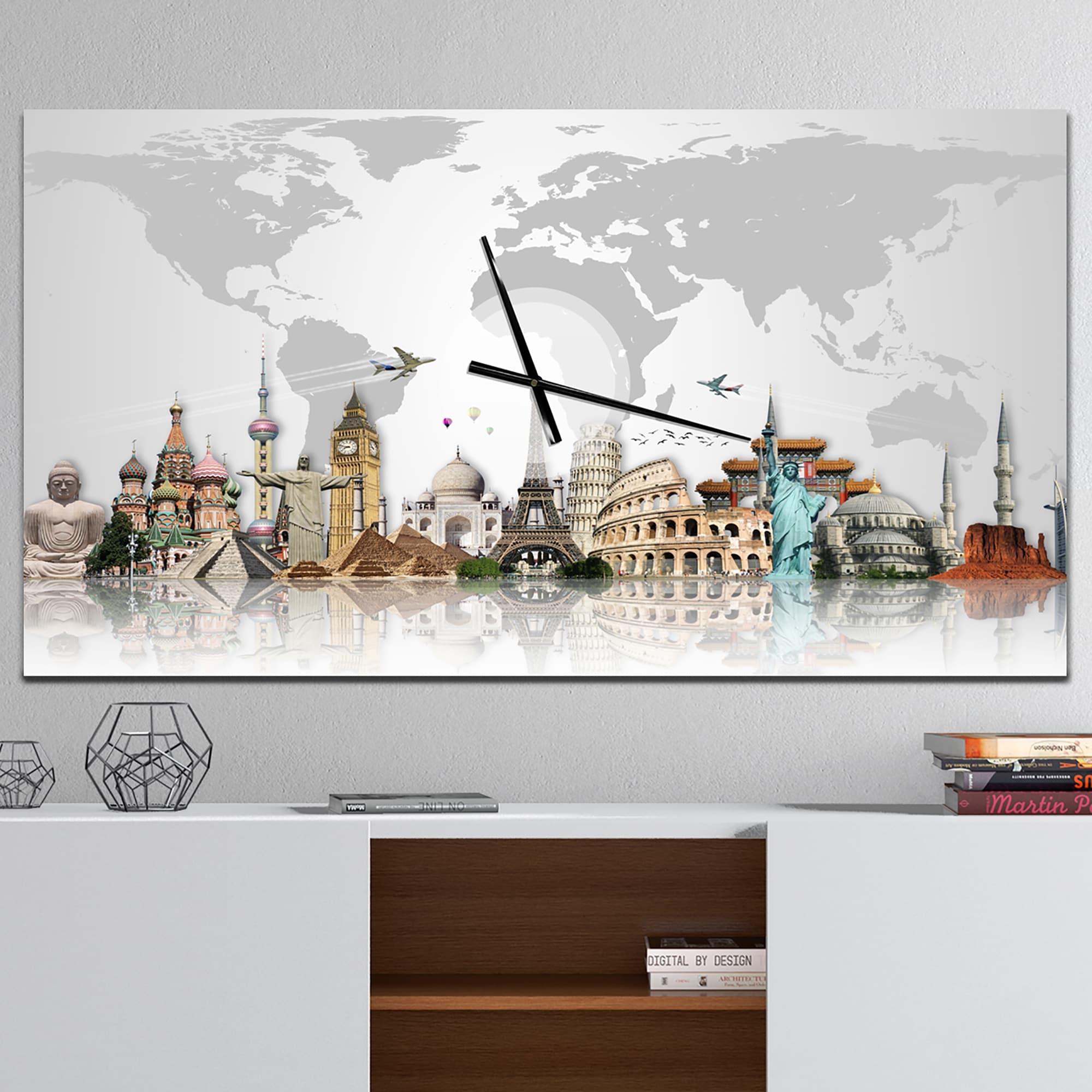 Designart Famous Monuments Across World Oversized Industrial Metal Clock