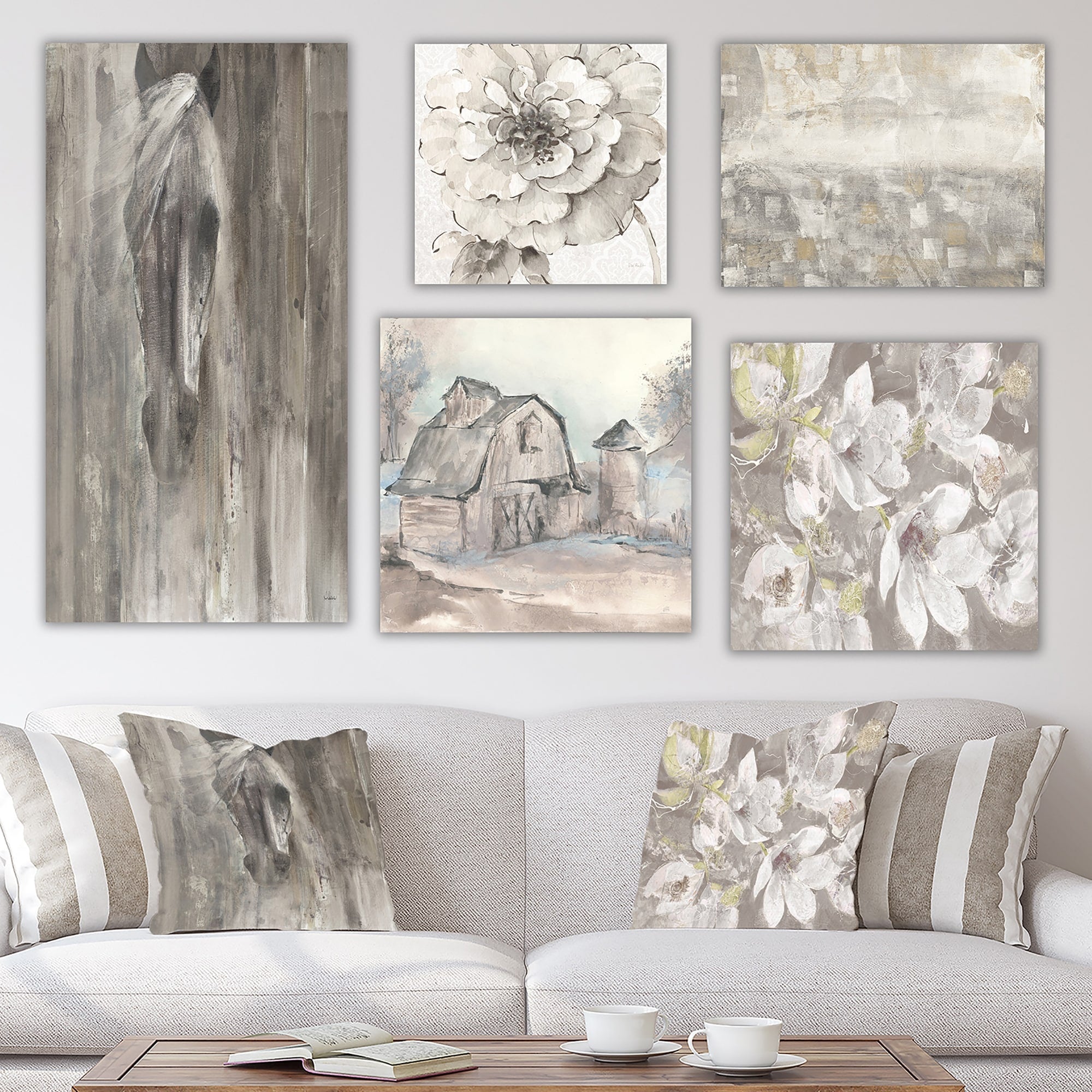Designart Farmhouse Collection Traditional Wall Art Set Of 5 Pieces Grey