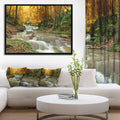 Designart Forest Waterfall With Yellow Trees Large Landscape Framed Canvas Art Print