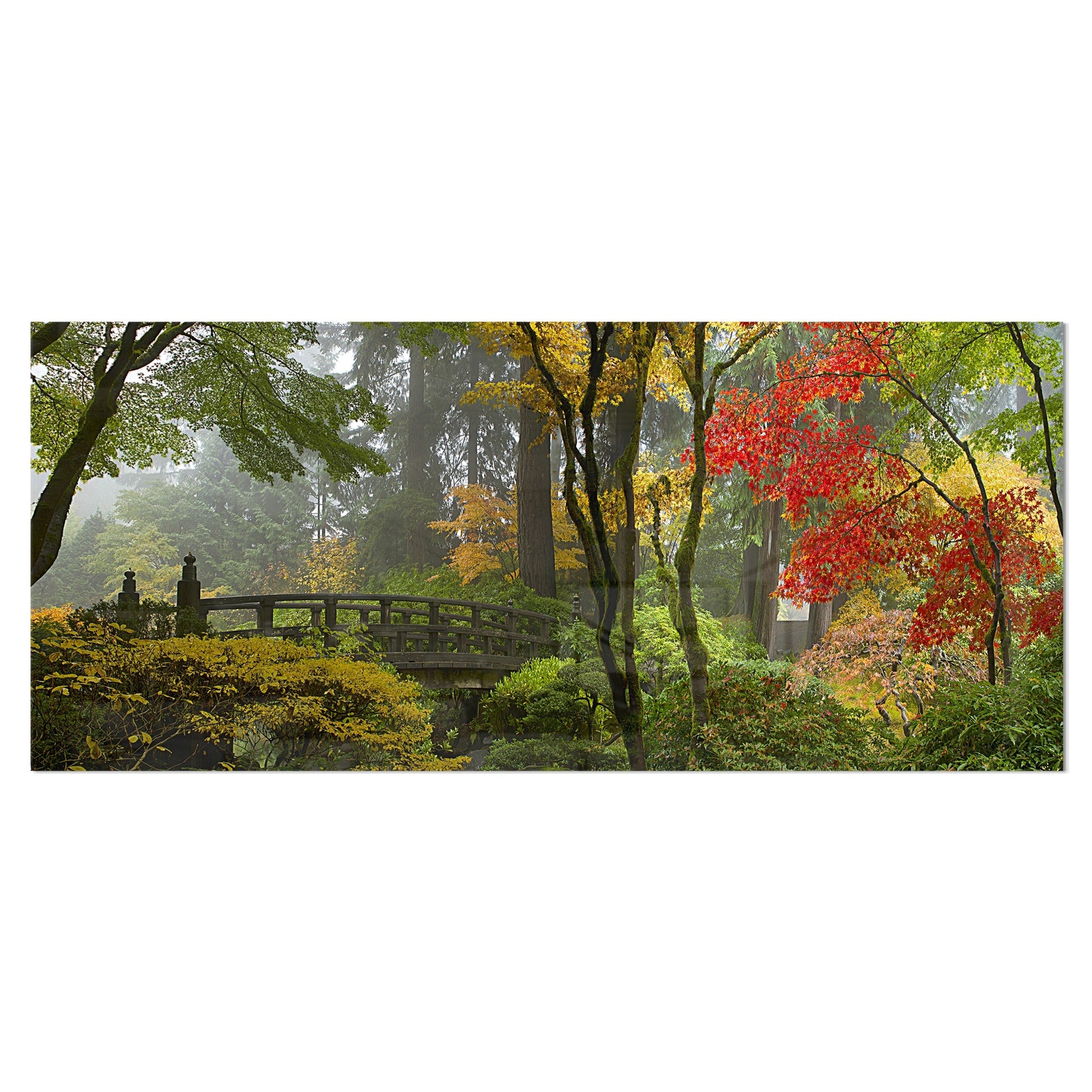 Designart Japanese Wooden Bridge In Fall Photo Metal Wall Art