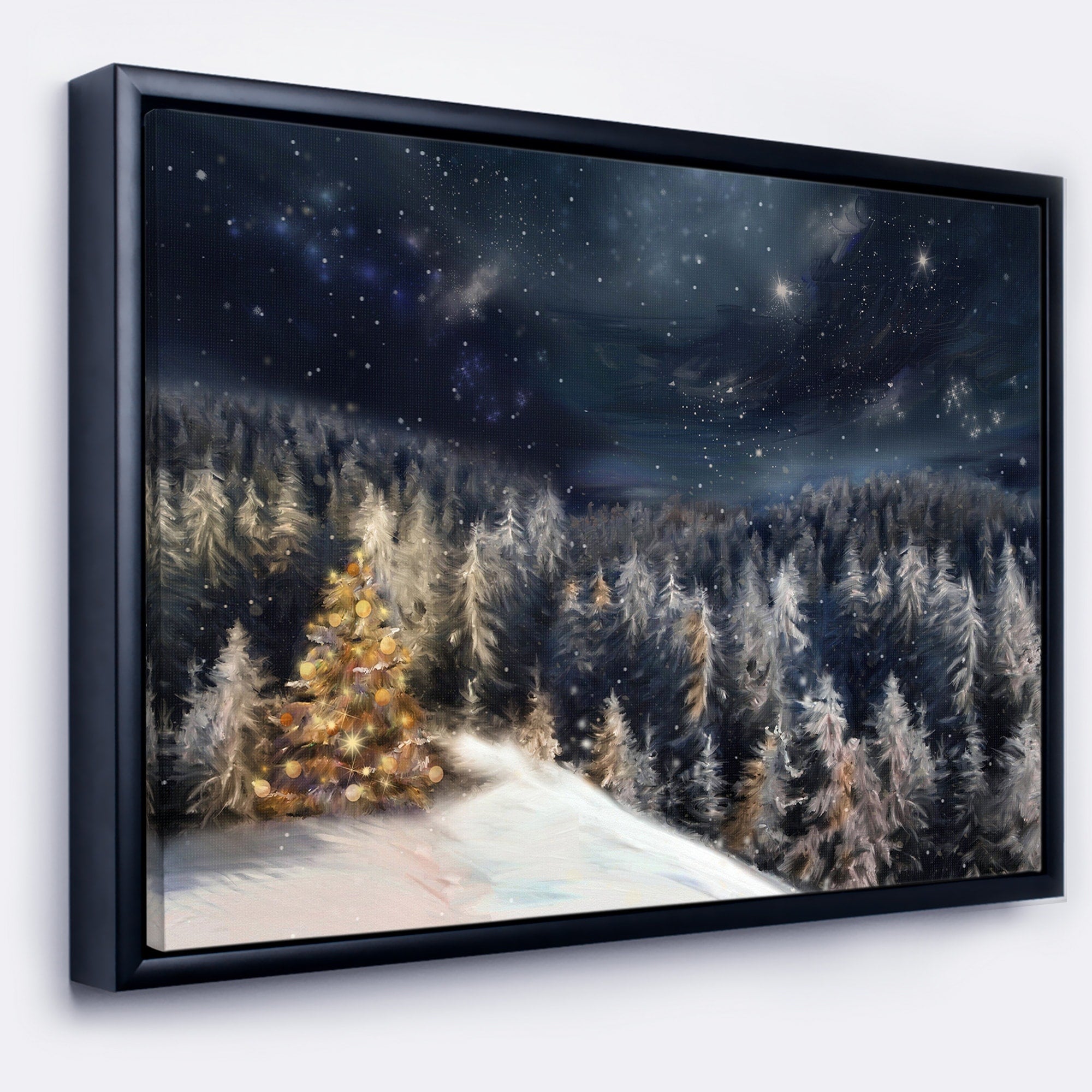 Designart Night Forest Christmas Tree Landscape Framed Canvas Art Print