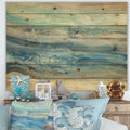 Designart Ocean Mineral Waves Nautical Coastal Print On Natural Pine Wood Blue