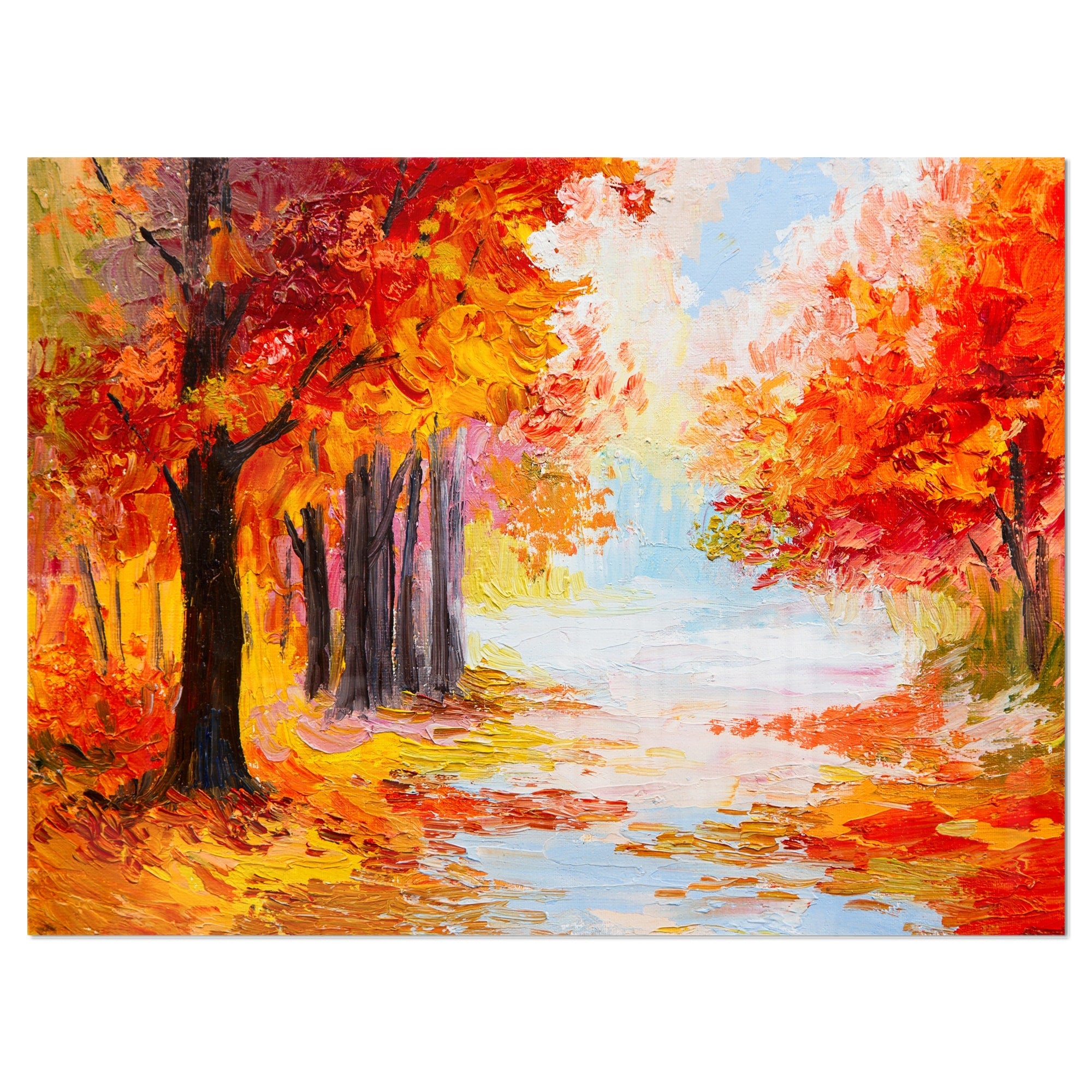 Designart Orange Forest In Autumn Landscape Metal Wall Art