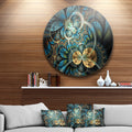 Designart Symmetrical Blue Gold Fractal Flower Digital Art Circle Metal Wall Art