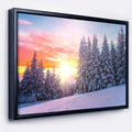 Designart Winter Sunset In Bulgaria Landscape Photo Framed Canvas Art Print