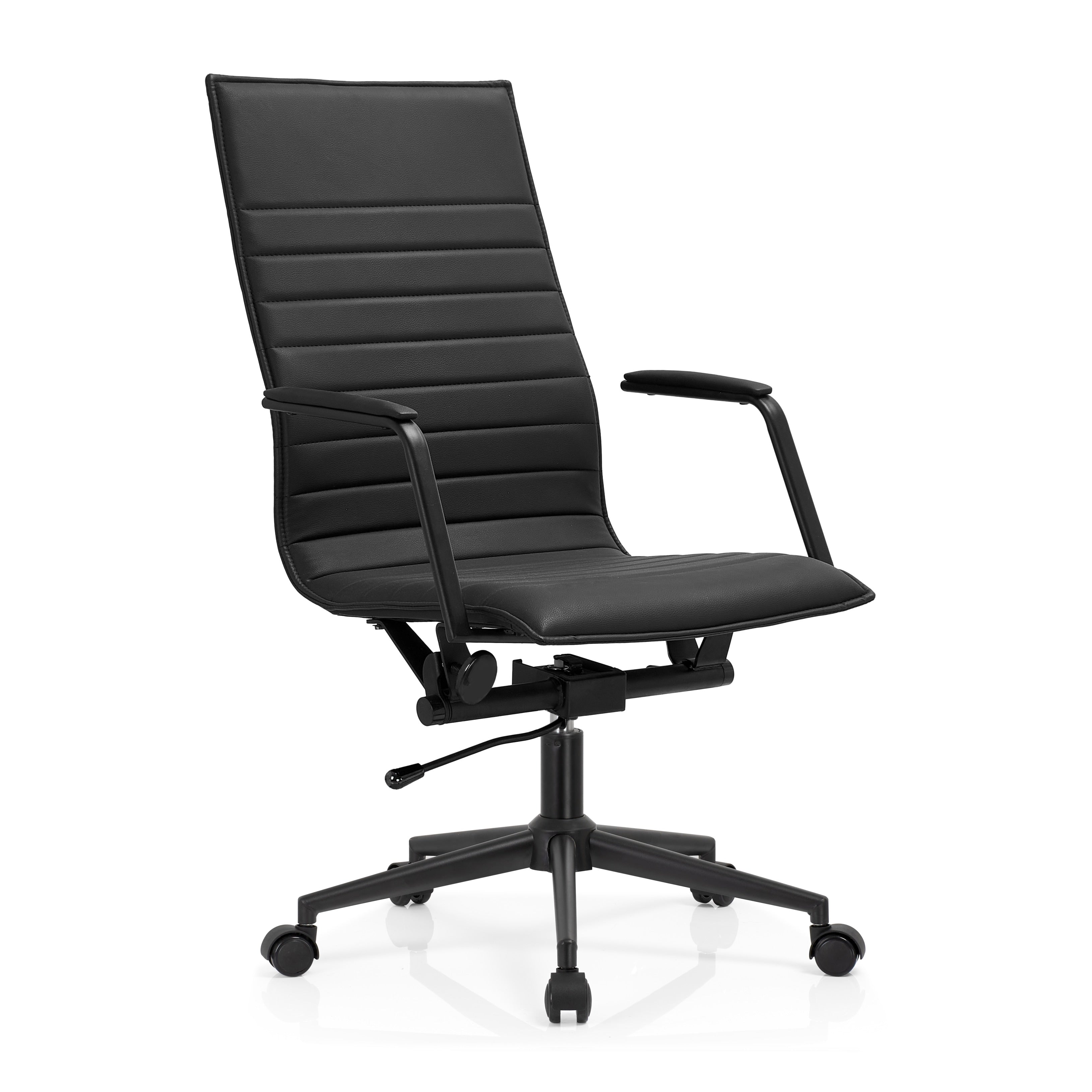 2Xhome High Back Leather Office Chair Ribbed Pu Conference Room Black Executive Adjustable Boss