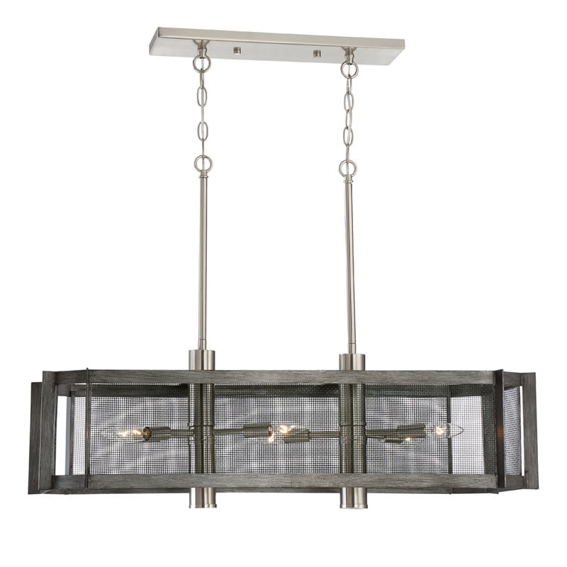 Designers Fountain 89338 Baxter 6 Light 35 Wide Single Tier Billiard Chandelier With Black Mesh Shade Weathered Iron N A