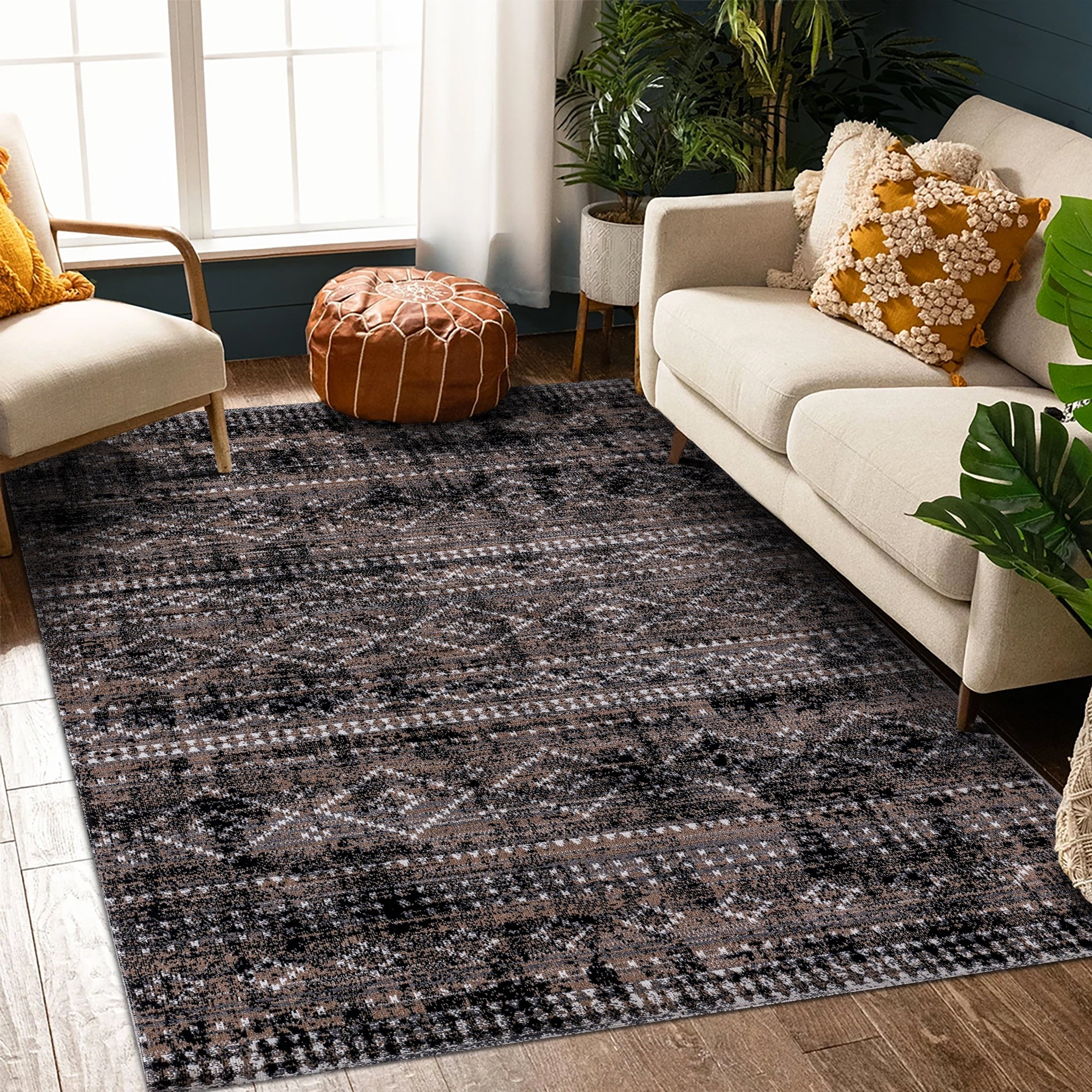 Desire Collection Abstract Brown Black Area Rug
