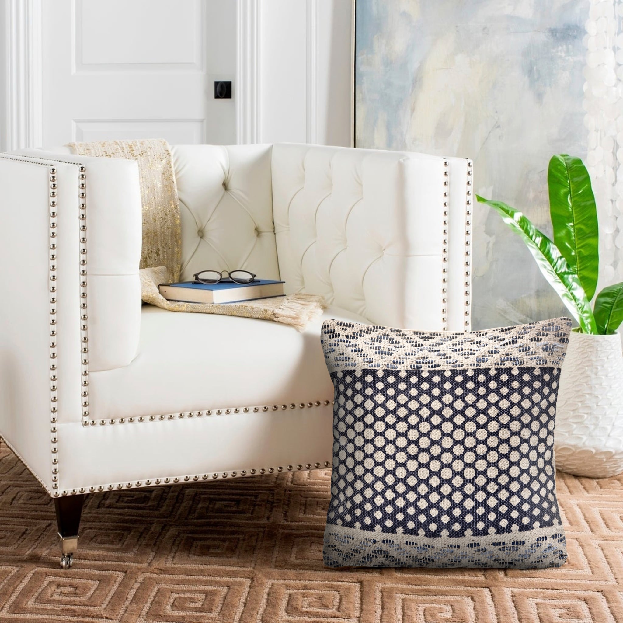Detailed Denim Blue Throw Pillow