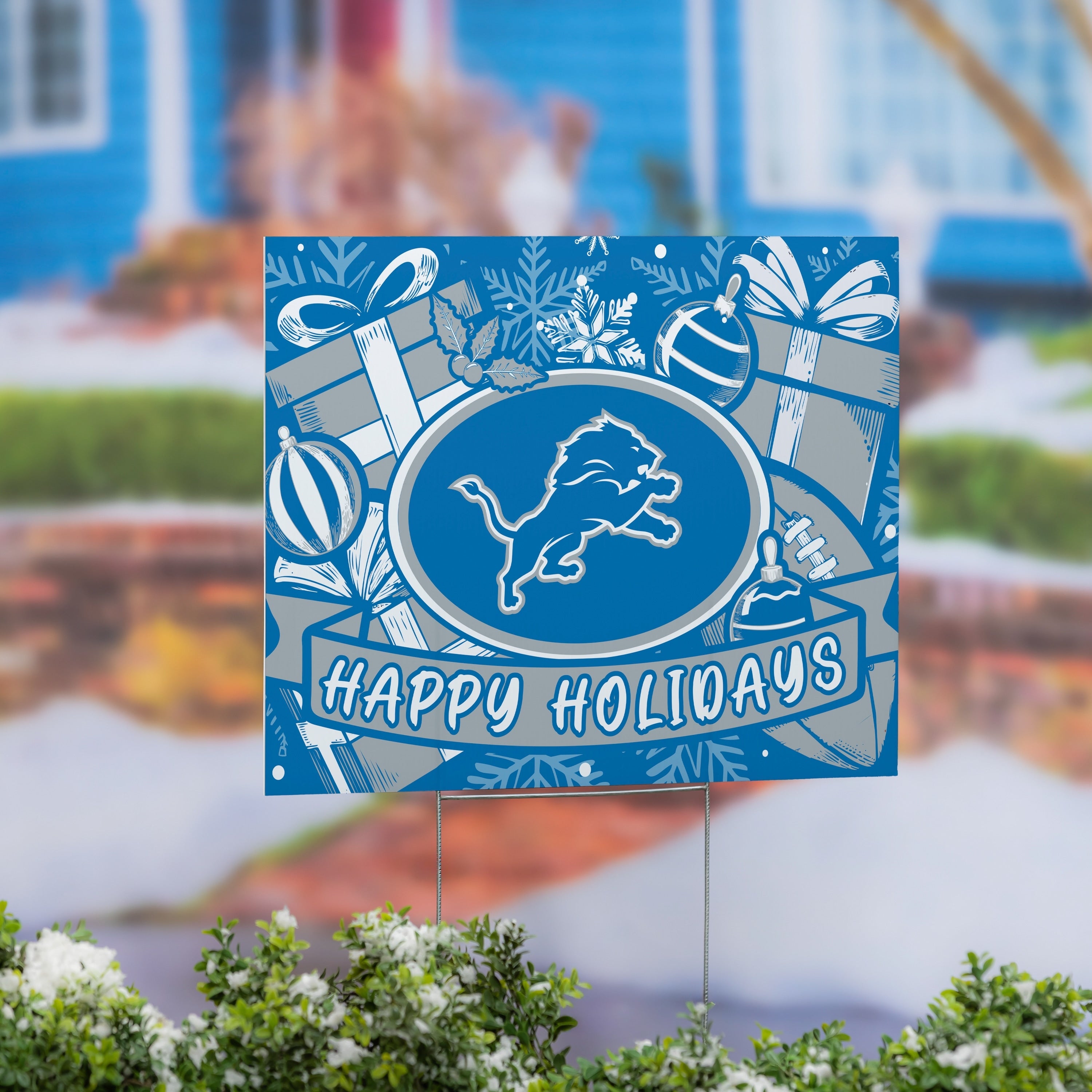 Detroit Lions Yard Sign Happy Holidays 24 X 18