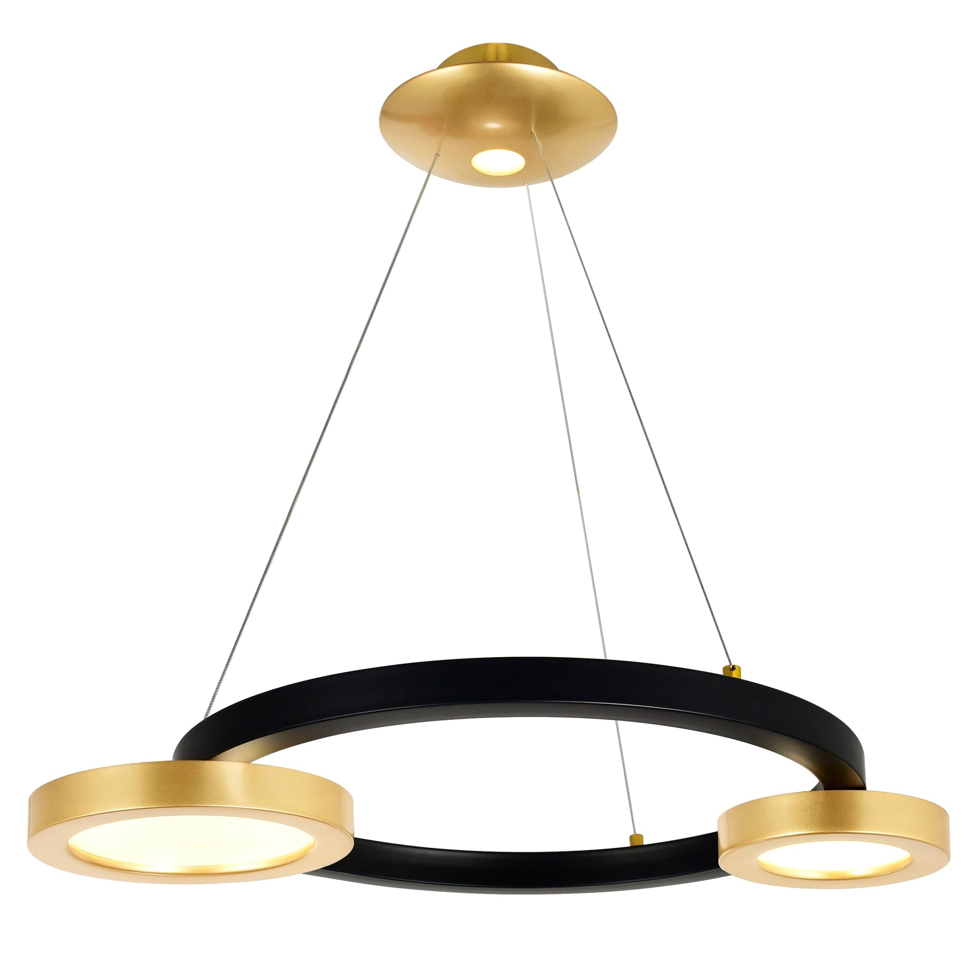 Deux Lunes 20 In. Led Chandelier With Brass Pearl Black Finish 20 In