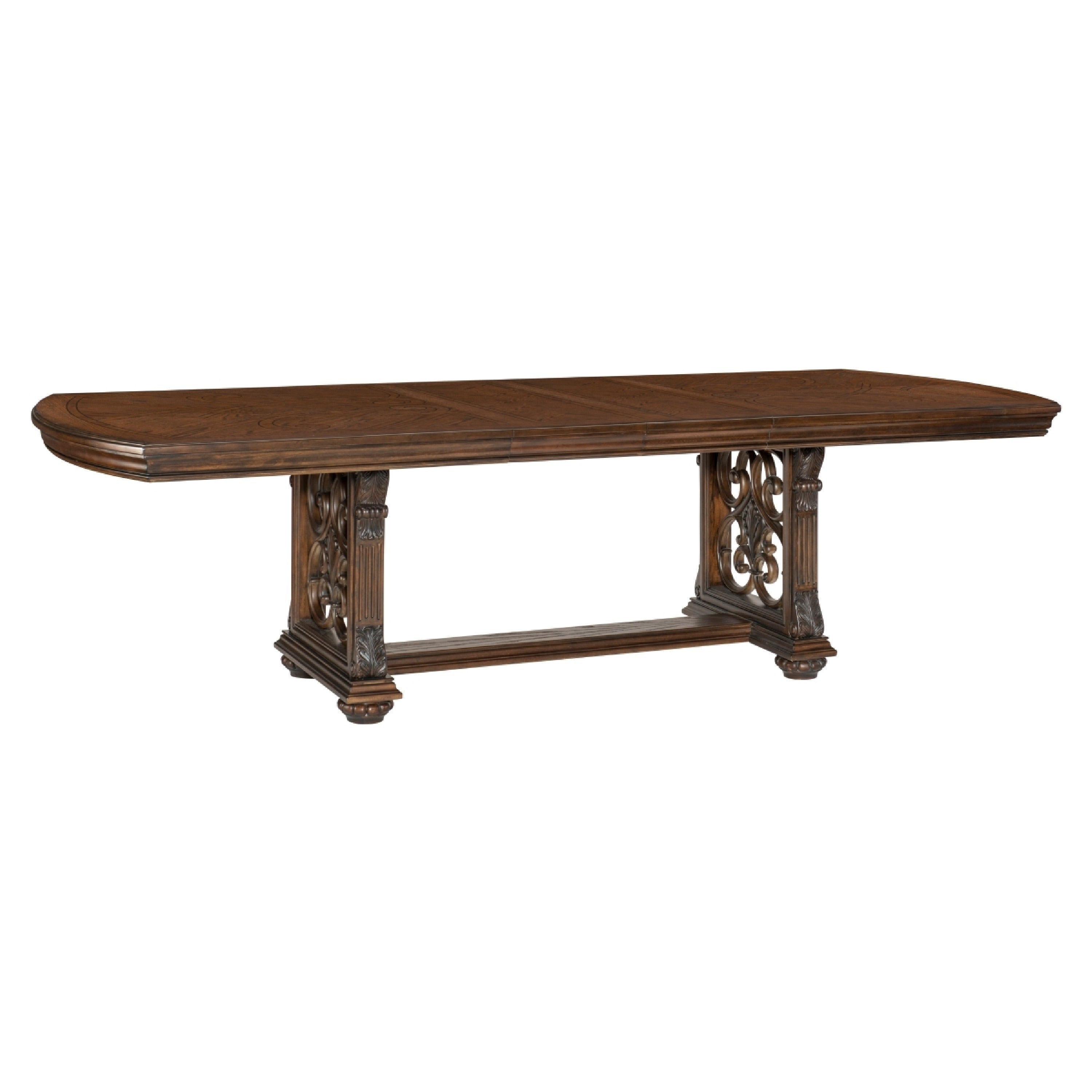 Devi Dining Table 80 108 Inch Extendable Top Trestle Base Oak Brown