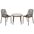 Devon 3 Piece Outdoor Patio Dining Set With Floral Aluminum Stackable Chairs Round Tempered Glass Table Uv Resistant