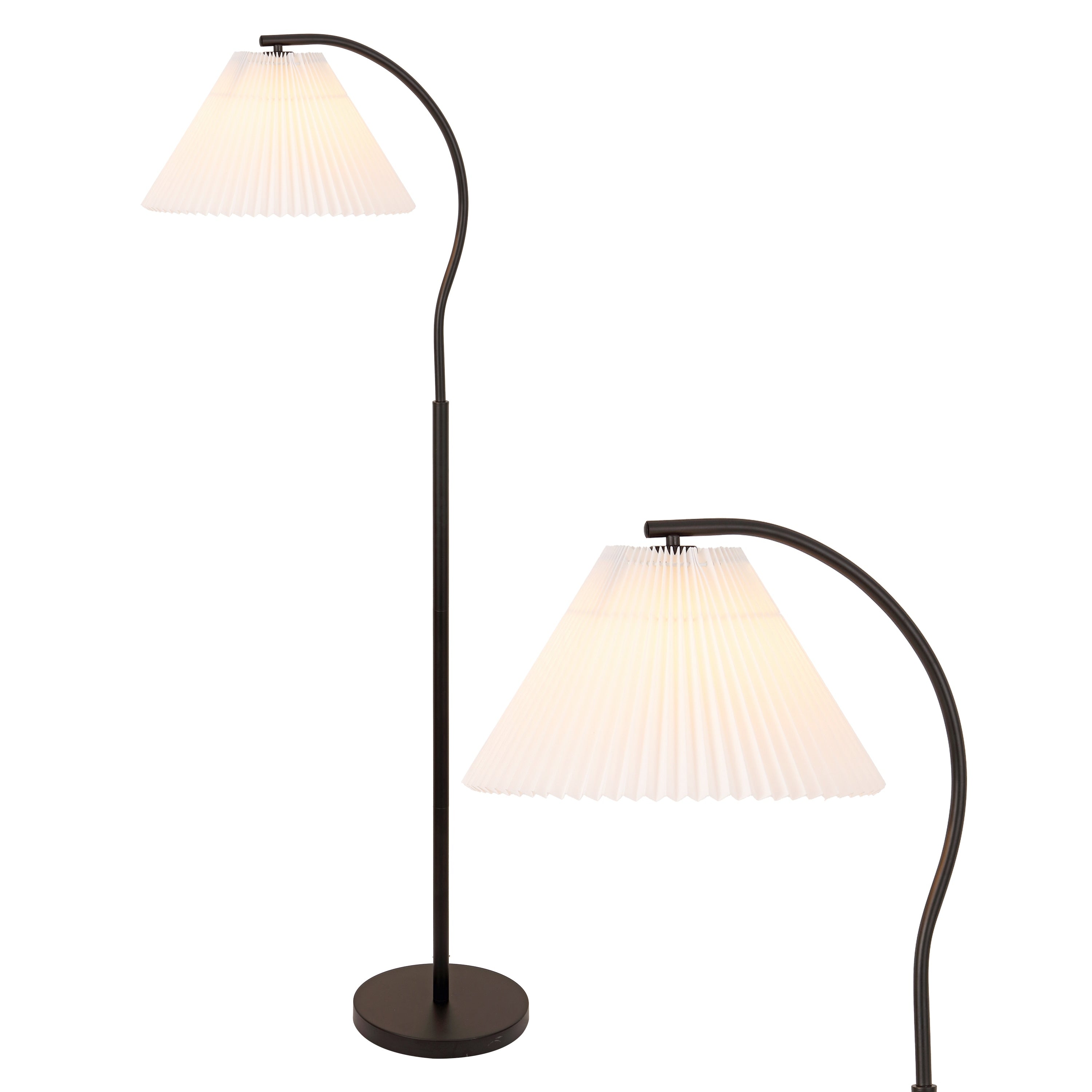 Devon 60.5 Modern Glam Metal Arc Led Floor Lamp With Pleated Shade