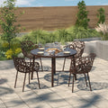 Leisuremod Devon Round Glass Top Aluminum Base Outdoor Dining Table 28.35 X 47.25