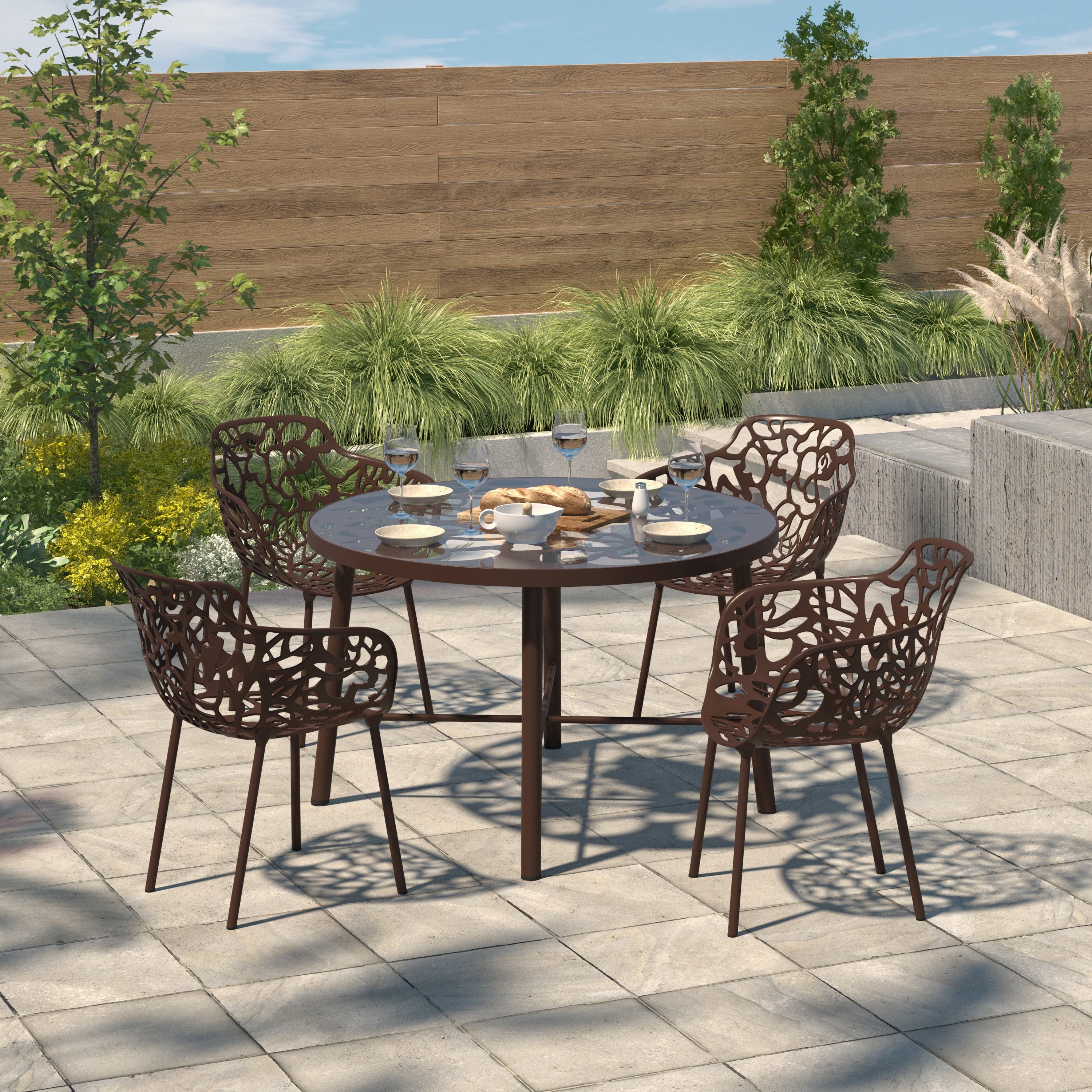 Leisuremod Devon Round Glass Top Aluminum Base Outdoor Dining Table 28.35 X 47.25