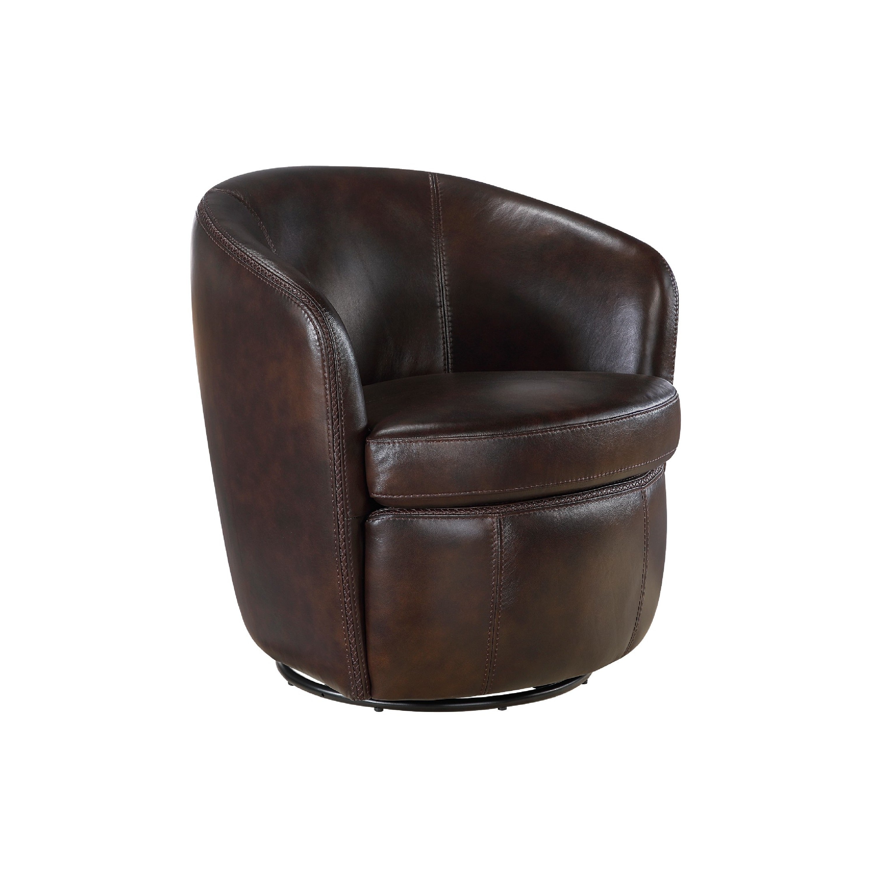 Dey Swivel Barrel Chair With Curved Back Bronze Top Grain Leather