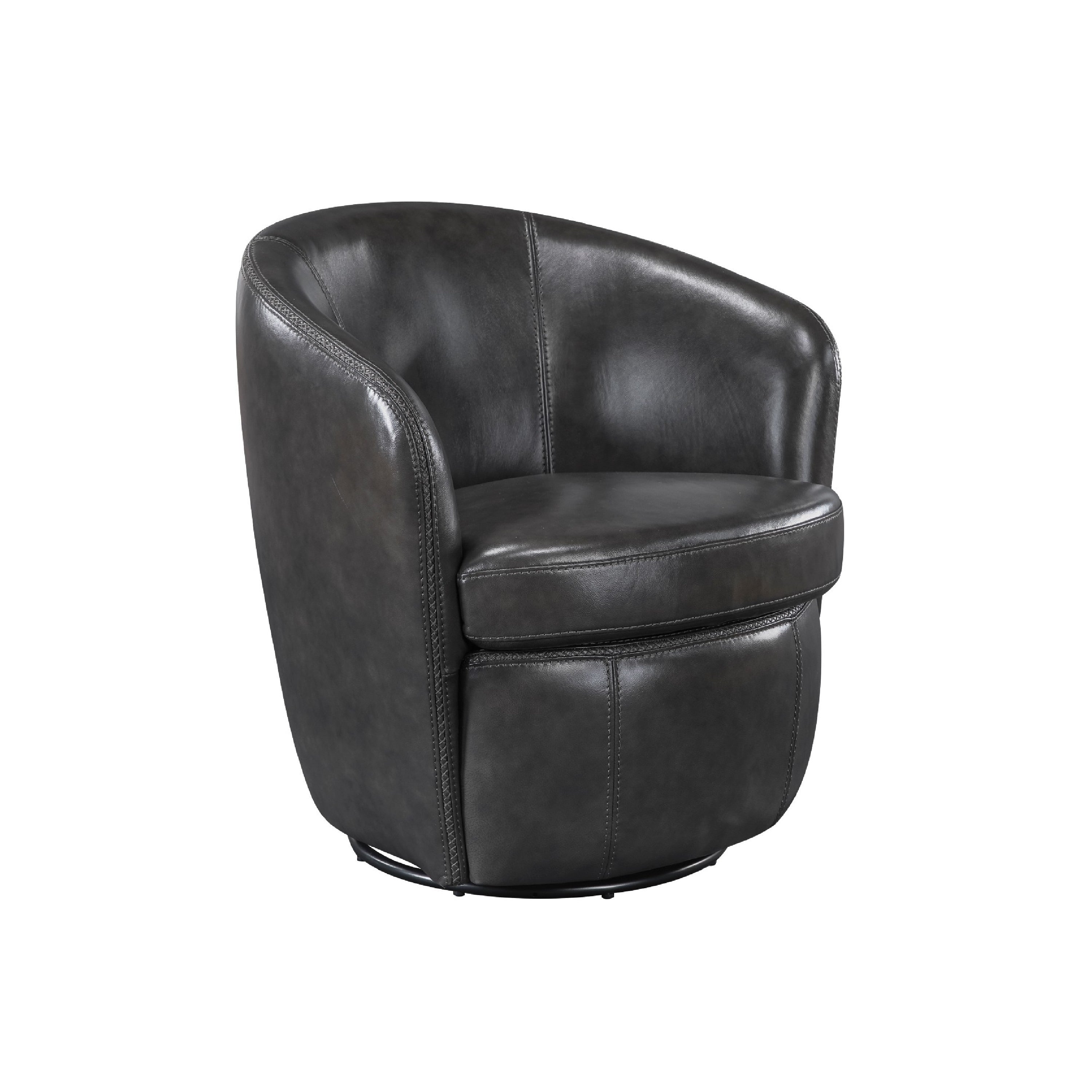 Dey Swivel Barrel Chair With Curved Back Smoky Gray Top Grain Leather