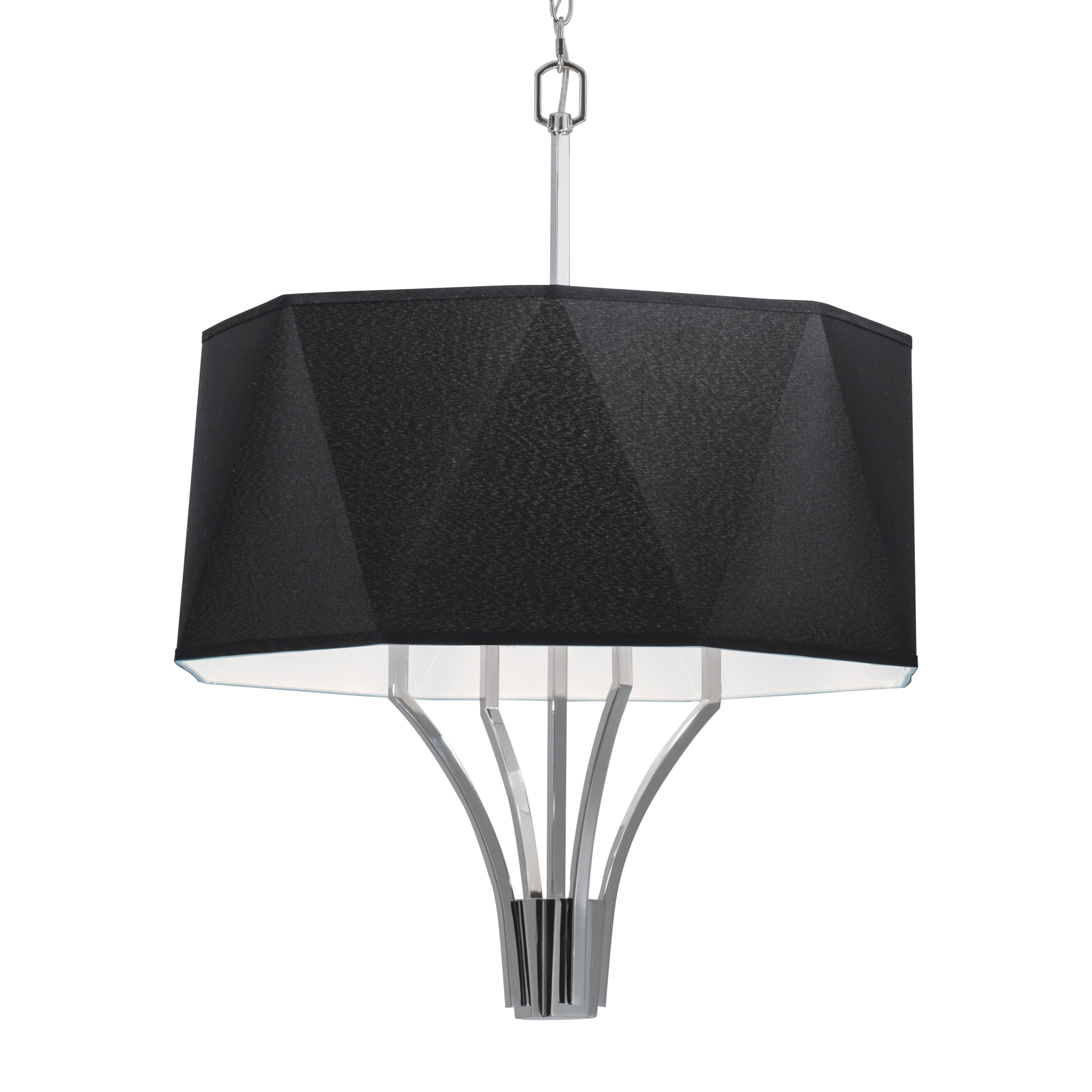 Diamond 21 Inch Wide 4 Light Chandelier In Polished Nickel With Black Shade 21In W X 21In D X 28.25 To 100.25In H