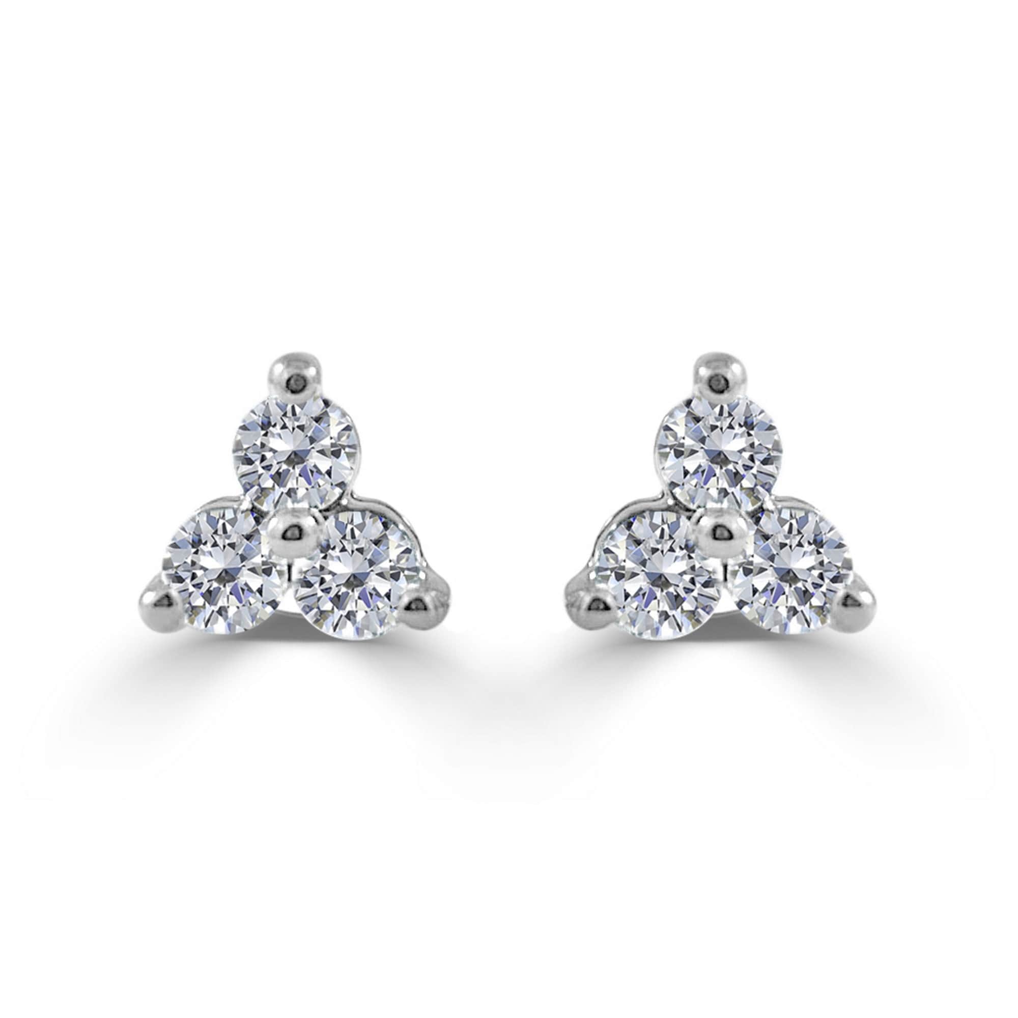 Diamond 3 Stone Cluster Earrings 14K White Gold 1 Ct Tdw