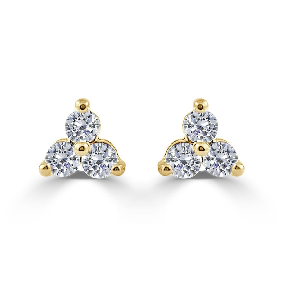 Diamond 3 Stone Cluster Earrings 14K Yellow Gold 1 4 Ct Tdw