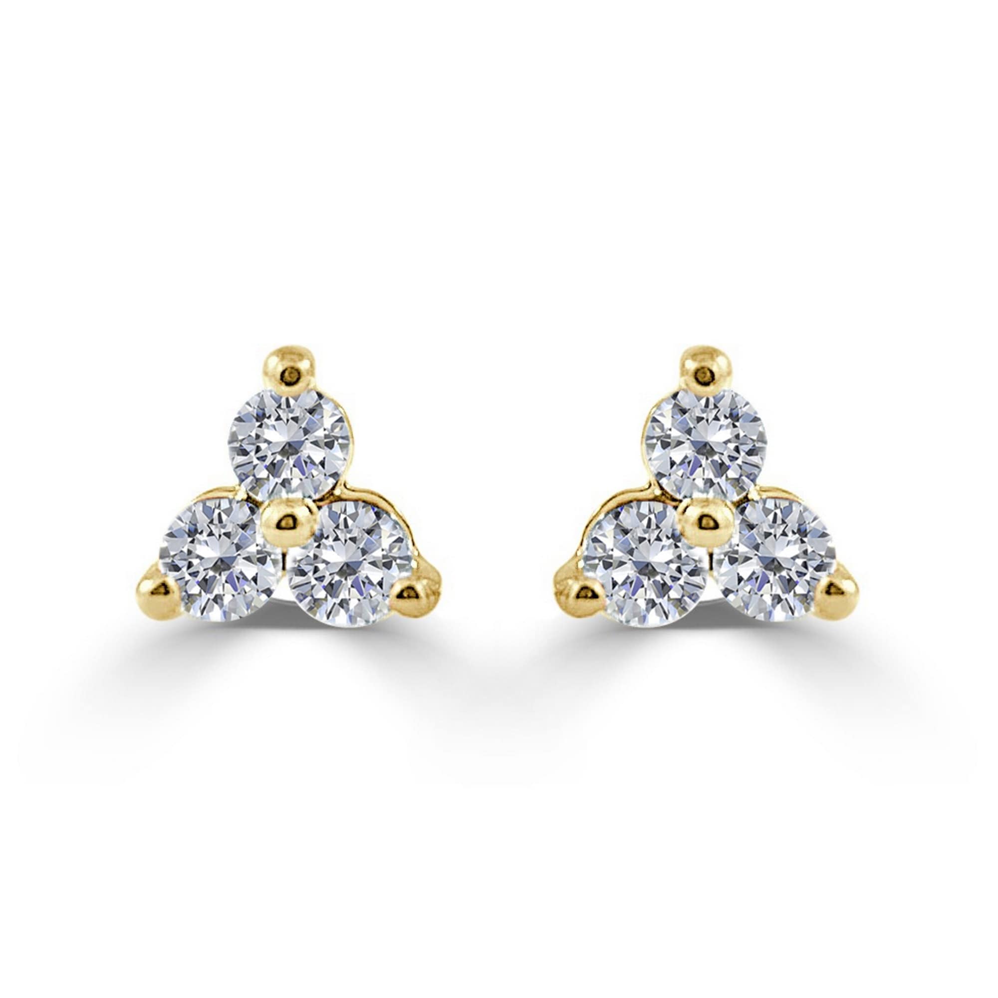 Diamond 3 Stone Cluster Earrings 14K Yellow Gold 1 Ct Tdw