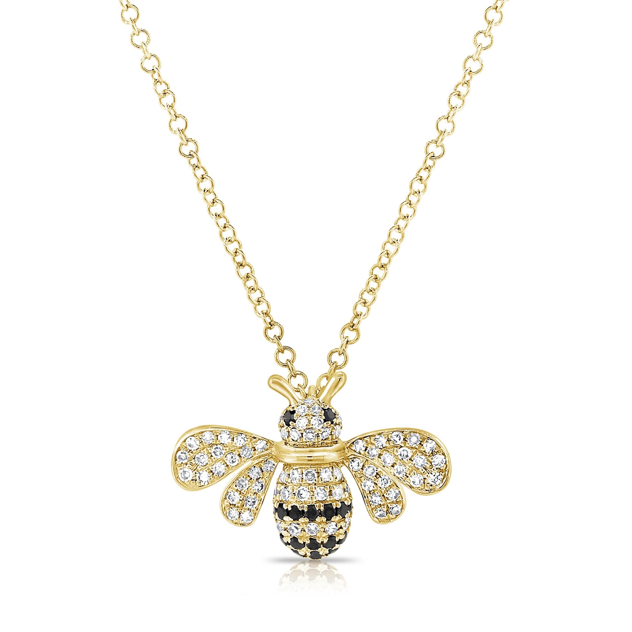 Diamond Bumble Bee Necklace 14K Yellow Gold