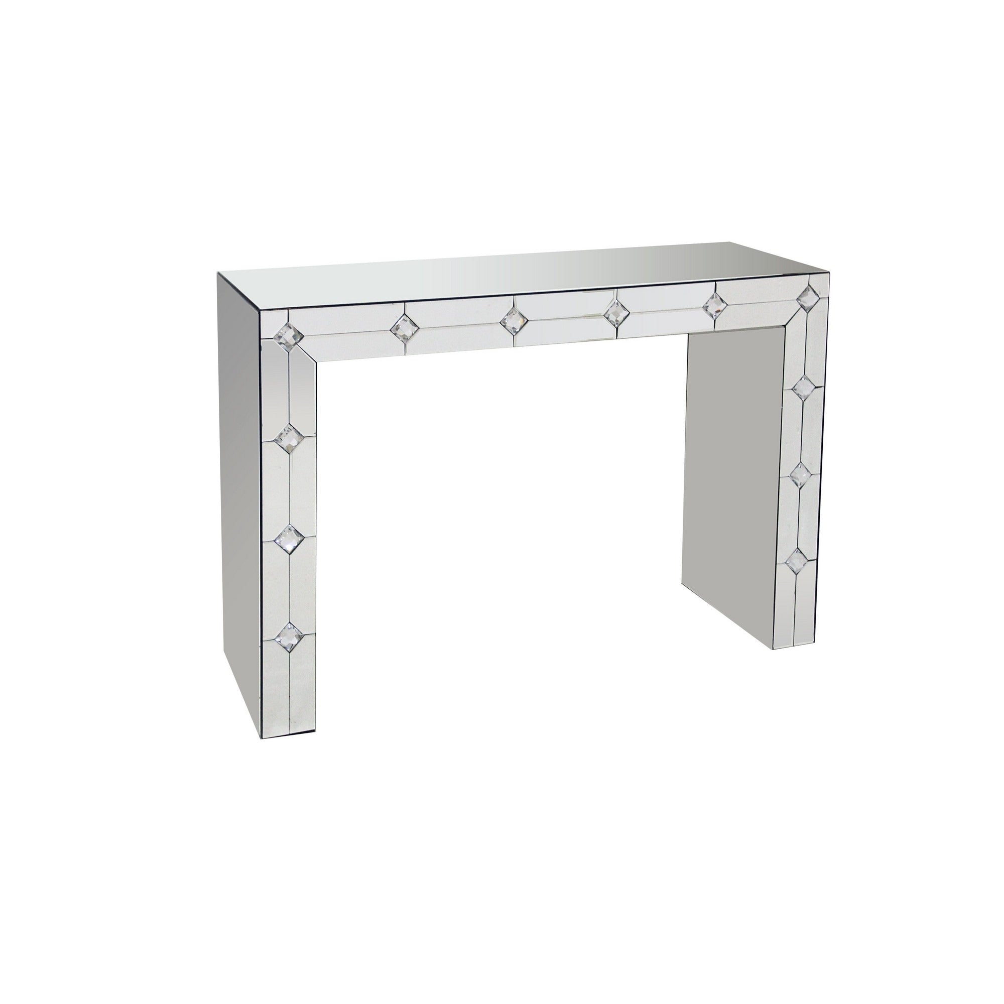 Diamond Front Mirrored Rectangular Sled Console Table Clear