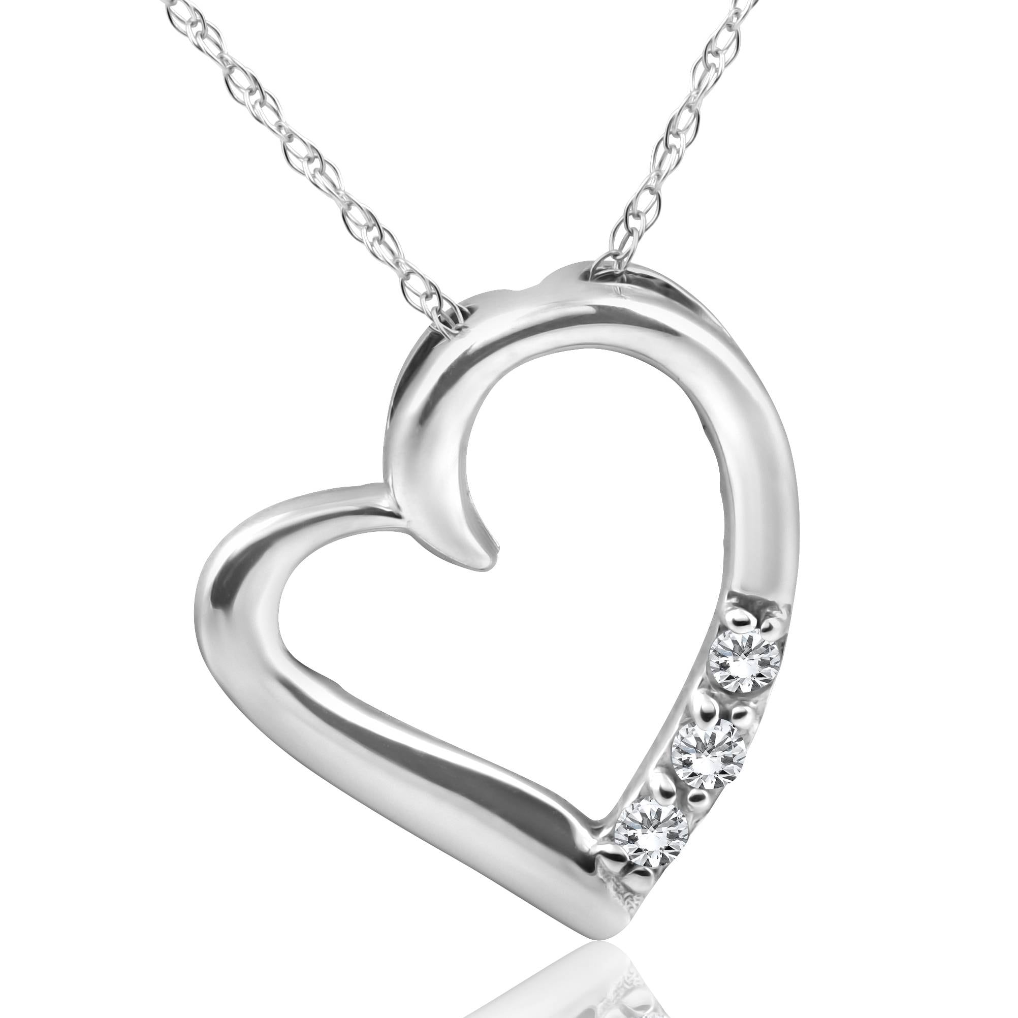 Diamond Heart Pendant 3 Stone White Gold