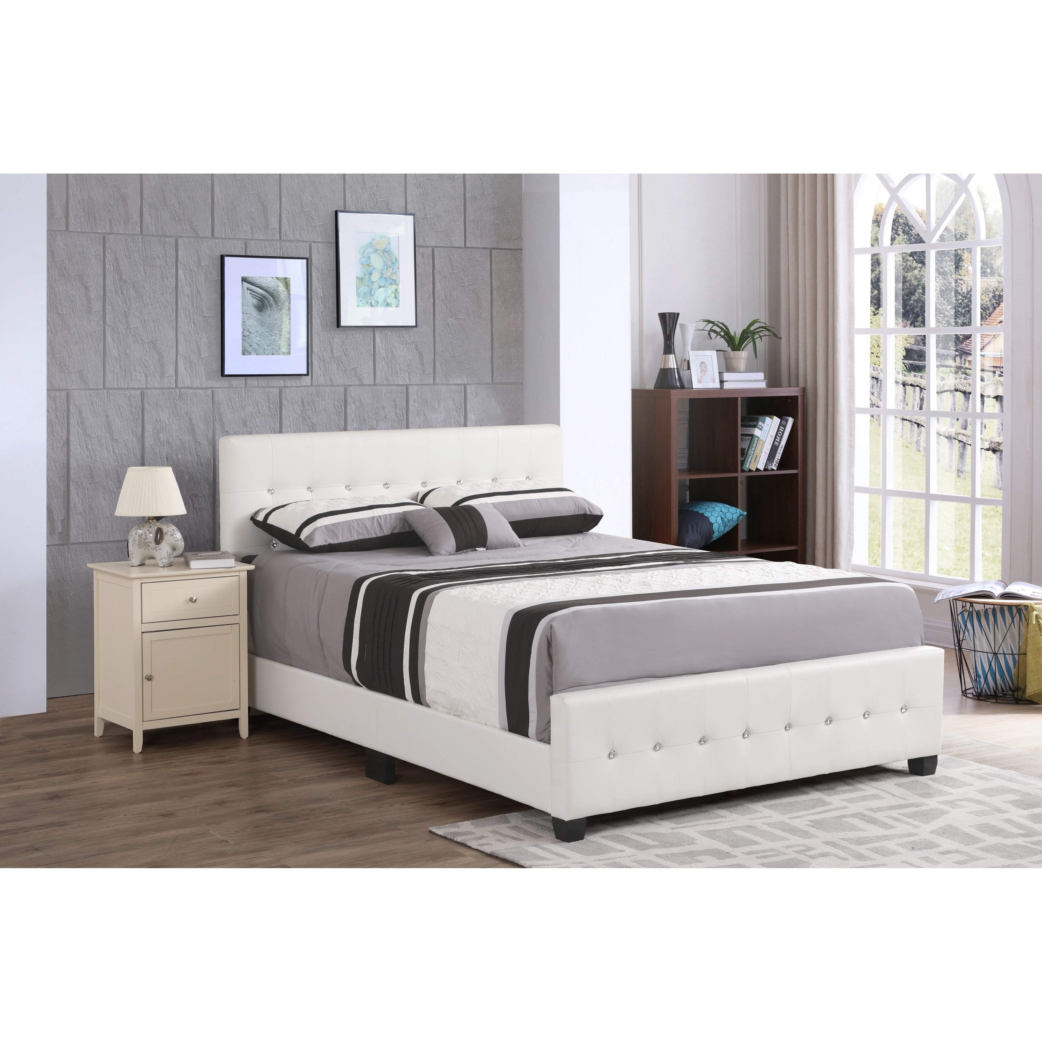 Diamond Jewel Tufted Faux Leather Bed