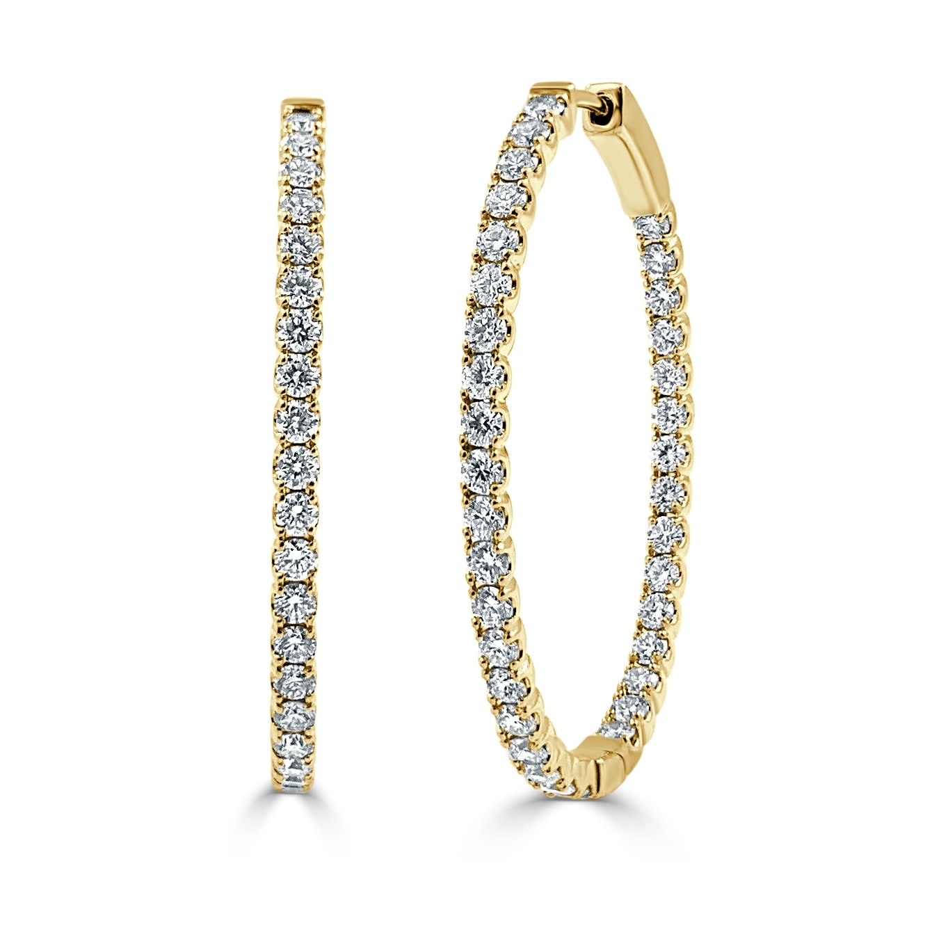Diamond Oval 2.28 Ct Tdw Hoop Earrings 1.5 14K Yellow Gold
