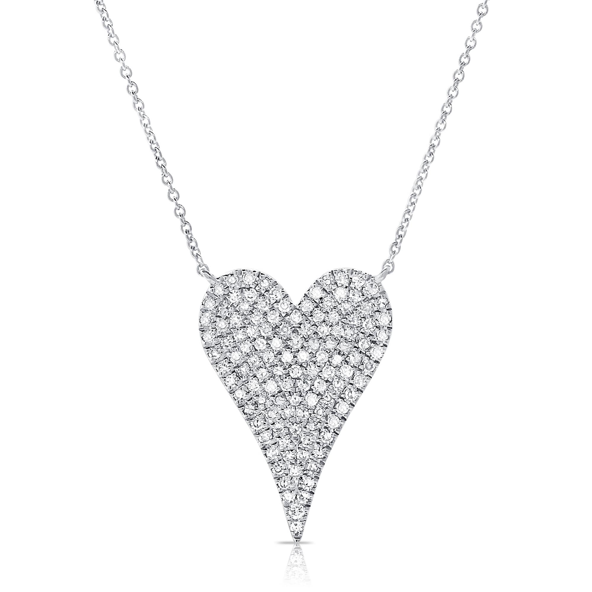 Diamond Pave Heart Pendant 1 3 Ct 14K White Gold Necklace