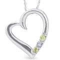 Diamond Peridot Heart Pendant 3 Stone 10K White Gold With 18 Chain
