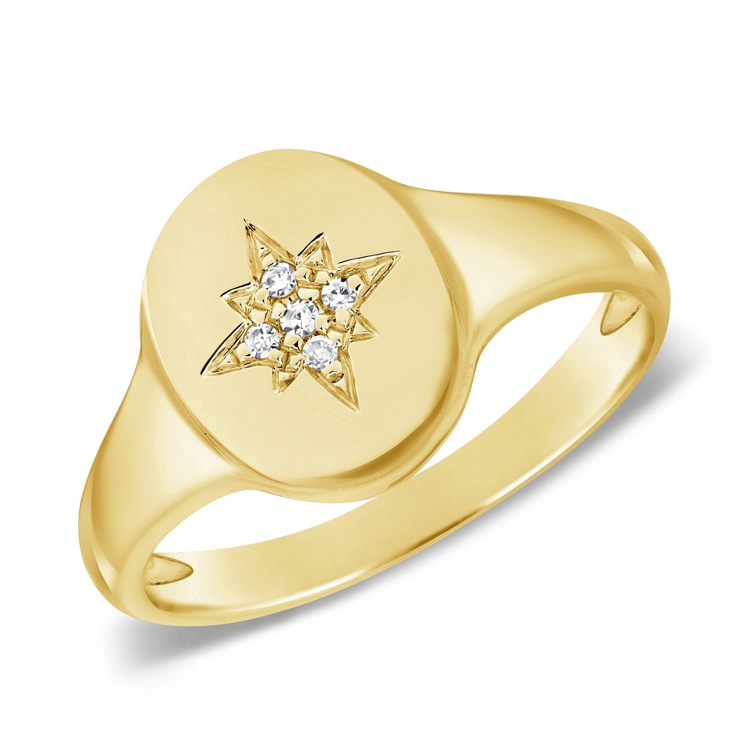 Diamond Signet Ring 14K Gold Pinky Ring Size 4 By Joelle Collection