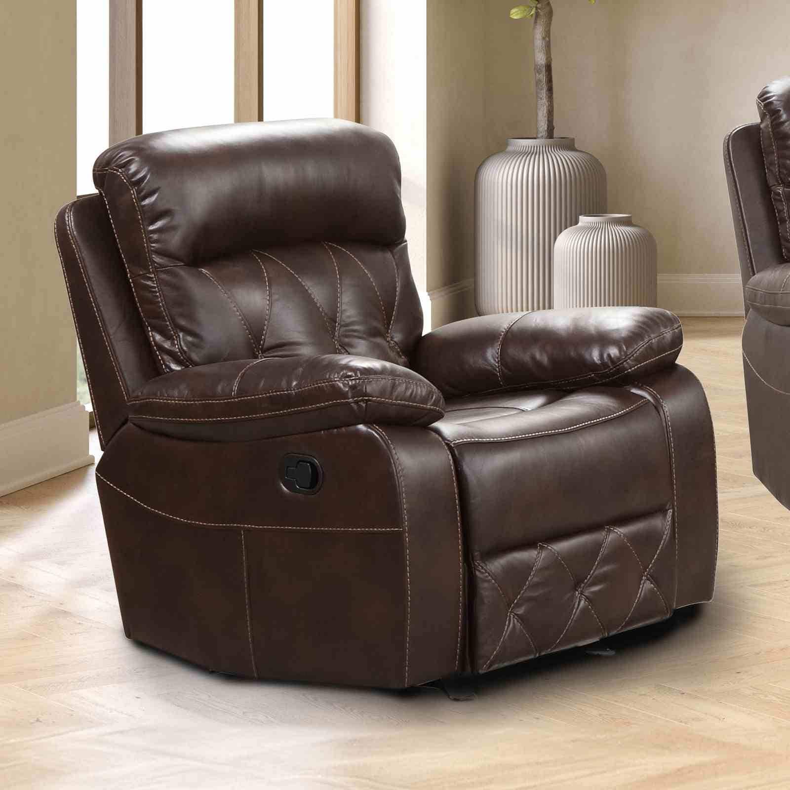 Diamond Stitching Brown Faux Leather 1Pc Chair Recliner Manual