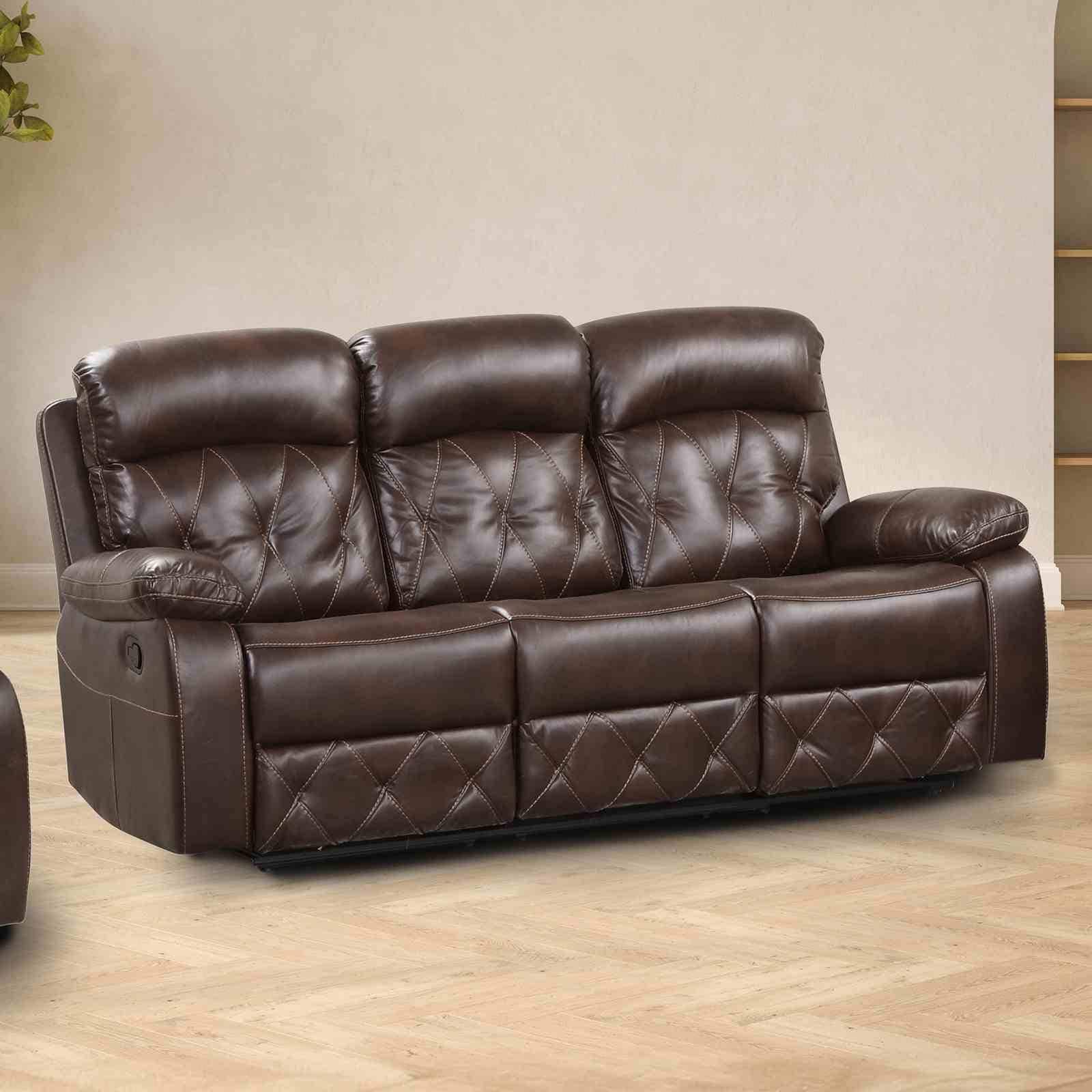 Diamond Stitching Brown Finish 1Pc Sofa Manual Recliner