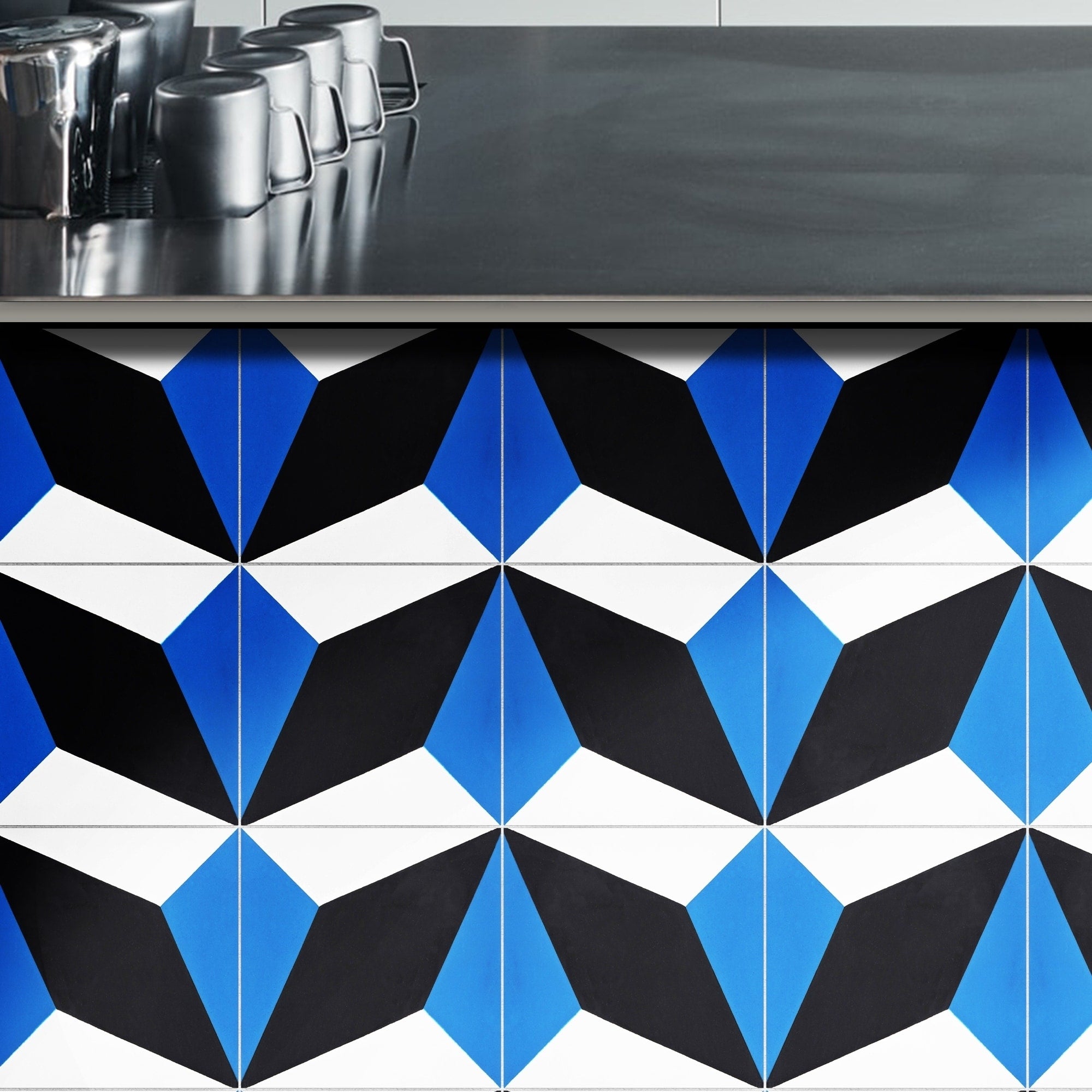 Diamond In Blue And Black Handmade 8X8 In Moroccan Tile Pack Of 12