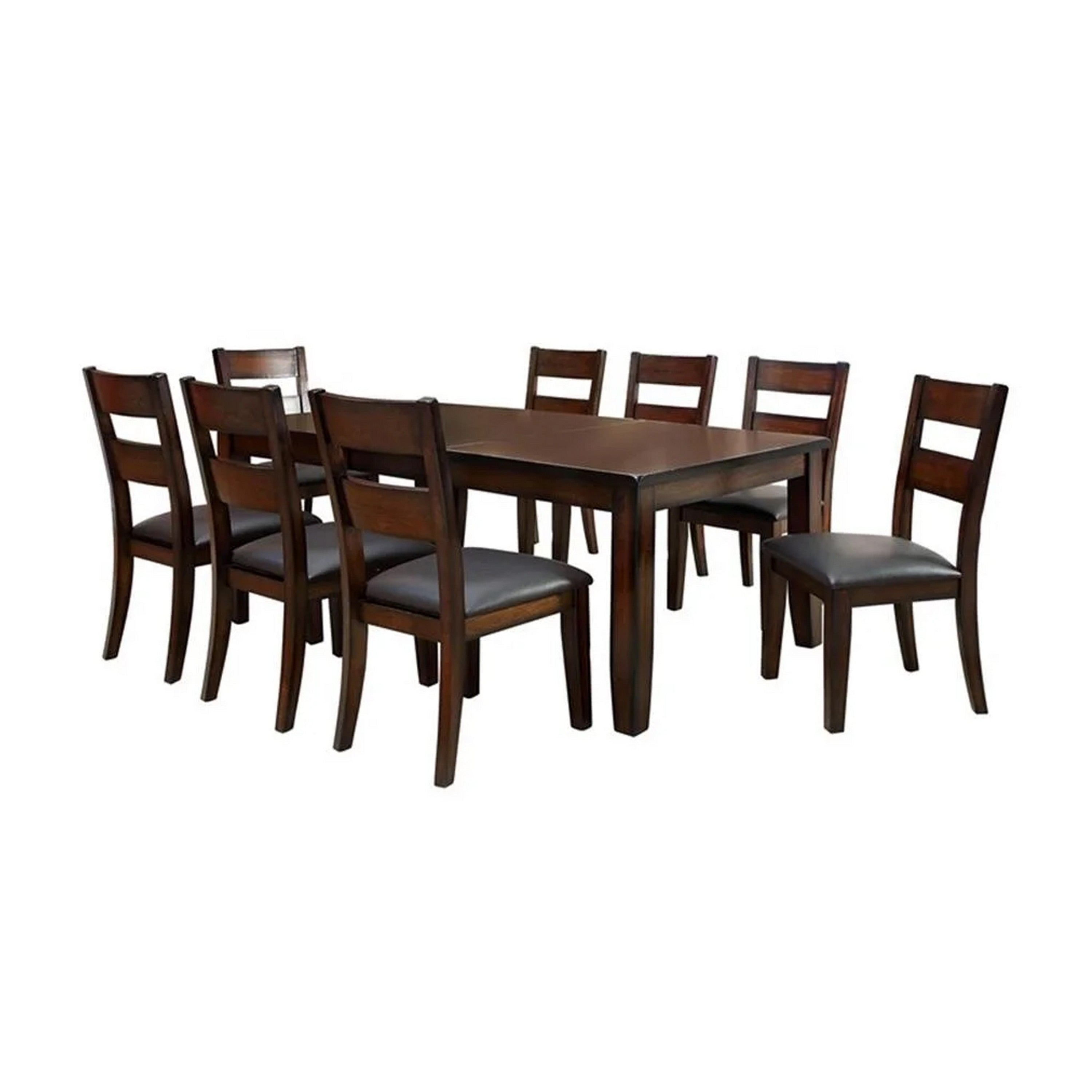 Dicky 9Pc Dining Set 60 78In Table 8 Chair Faux Leather Cherry Wood