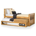 Dilu Full Size Captain Bed With Storage Trundle Light Oak Brown