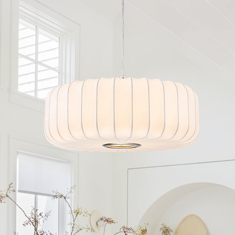 Dimmable Drum 1 Light Hanging Dining Pendant With Silk Shade 20.1 In